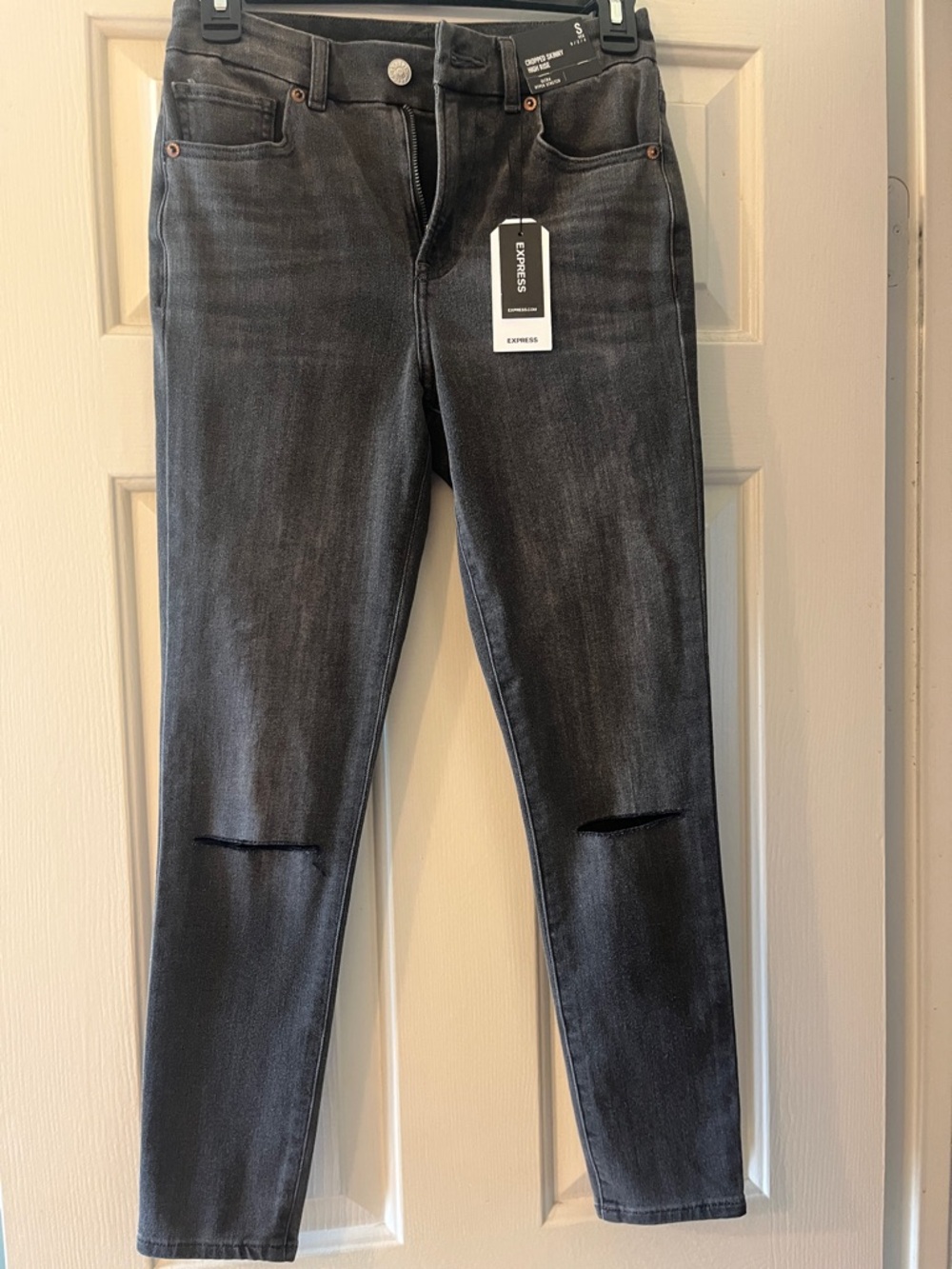 Express Women's Charcoal Black Skinny Jeans with Knee Slits